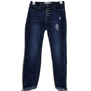 KanCan Button Fly Women's Jeans Distressed High Rise Skinny Raw Hems Size 5/26